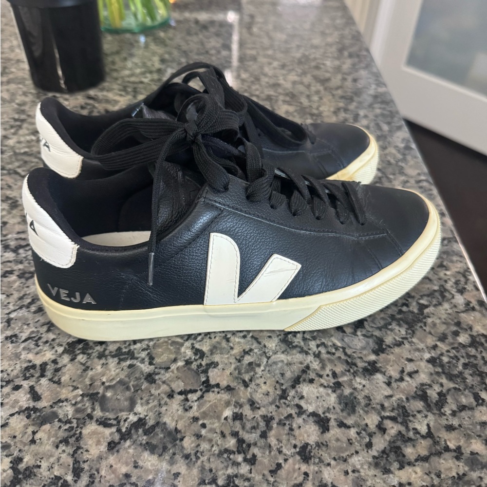 Veja Black and White Leather Sneakers